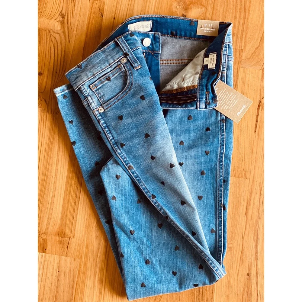 Madewell High Waist Heart Print Skinny Jeans - Picture 2 of 5